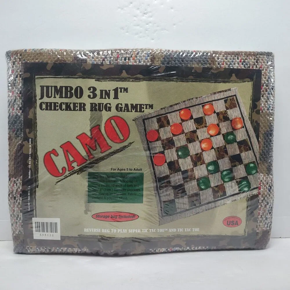Multiflex Jumbo 3-In-1 Camo Checker Rug Game Reversible Super Tic Tac Toe New